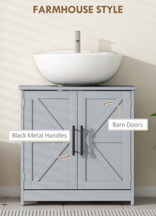 Farmhouse Pedestal Sink Storage Cabinet, Bathroom Sink Cabinet with 2 Barn Doors and Adjustable Shelf, Dark Gray