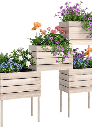 4PCS Raised Garden Bed With Legs, Wooden Elevated Planter Box Kit with Bed Liner, DIY Shape, for Flowers Vegetables Backyard Patio Balcony, 110lb Capacity