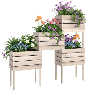 4PCS Raised Garden Bed With Legs, Wooden Elevated Planter Box Kit with Bed Liner, DIY Shape, for Flowers Vegetables Backyard Patio Balcony, 110lb Capacity