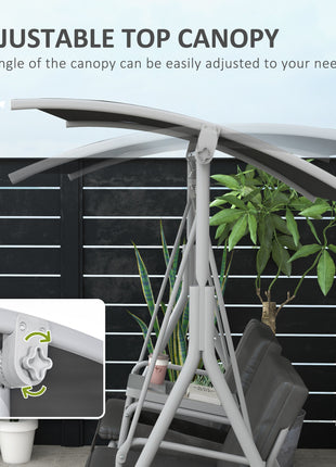 2-Seater Outdoor Porch Swing with Canopy and Table, Patio Swing Chair for Garden, Poolside, Backyard, Gray
