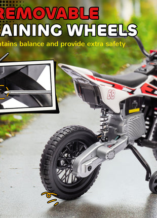 12V Kids Electric Motorcycle w/ Twist Grip Throttle, Training Wheels, Rear Suspension & Music, Red
