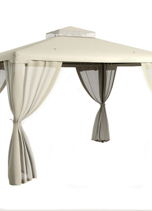 9.6' x 11.6' Patio Gazebo Outdoor Canopy Shelter with 2-Tier Roof and Netting, Steel Frame for Garden, Cream White