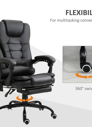 7-Point Vibrating Massage Office Chair High Back Executive Recliner with Lumbar Support, Footrest, Reclining Back, Adjustable Height, Black