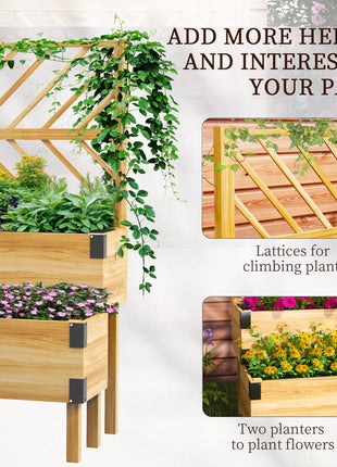 2 Tier Trellis Planter, Wooden Raised Garden Bed, Natural