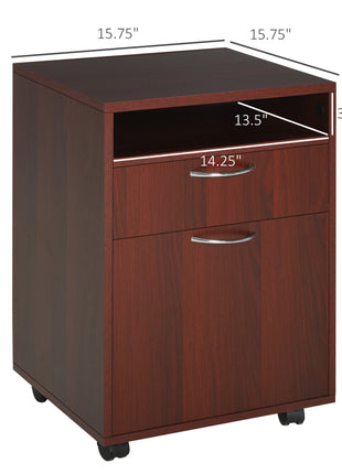 Mobile Storage Cabinet Organizer with Drawer and Cabinet, Printer Stand with Castors, Brown
