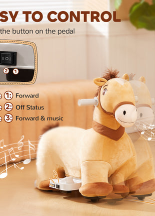 Battery Powered Electric Ride on Pony, 6V Ride on Horse w/ with Music Forward, PU Wheels, Aged 18-36 Months, Brown