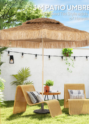 10 ft. Hula Thatched Tiki Patio Outdoor Umbrella with 8 Ribs, UPF30+, for Garden, Backyard, Deck, Pool, Natural