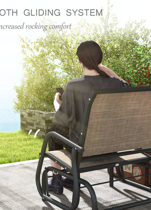 2 Pieces Outdoor Glider Chair, Steel Swing Chai with Curved Armrests for Porch, Garden, Poolside, Balcony, Mixed Brown