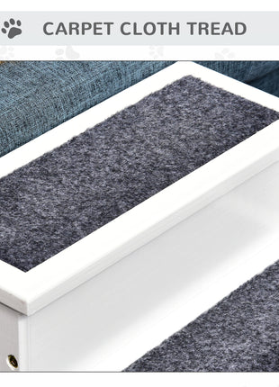 3 Step Wooden Carpeted Non Slip Pet Stairs Ramp for Cats and Small Dogs - White