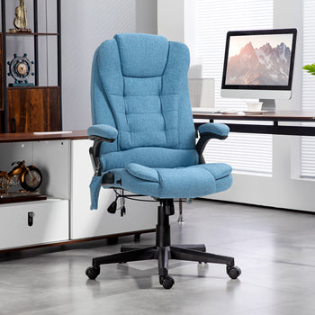 6 Point Vibrating Massage Office Chair with Heat, Linen High Back Massage Desk Chair w/ Reclining Backrest, Light Blue