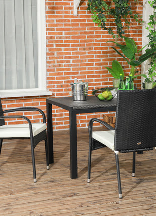 Stackable PE Rattan Outdoor Dining Chairs with Cushion, Patio Wicker Dining Chair with Armrests & Backrest, Cream White