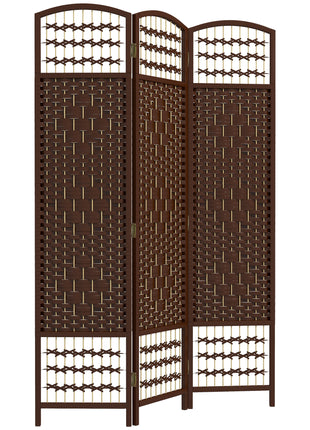 3 Panel Folding Room Divider Portable Privacy Screen Wave Fiber Room Partition for Home Office Brown