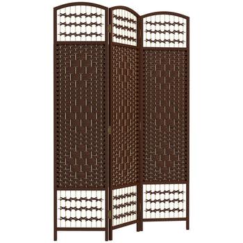 3 Panel Folding Room Divider Portable Privacy Screen Wave Fiber Room Partition for Home Office Brown