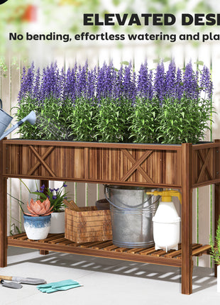 Raised Garden Bed, 47 x 22 x 31.5 in Elevated Wood Planter Box with Storage Shelf, Drainage Holes and Liner, Carbonized