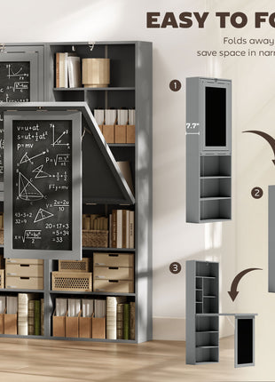 Fold-out Convertible Office Desk, Wall Mount Computer Desk with Blackboard and Side Shelf, Charcoal Gray
