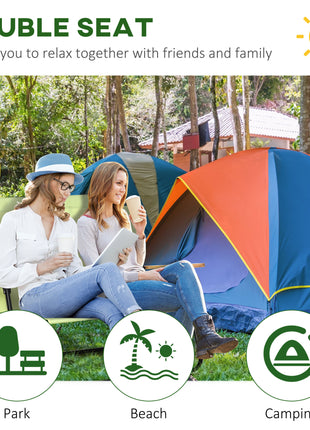 Double Folding Camping Chair, Loveseat for 2 Adults, Portable Camping Couch with Wood Armrest & Cupholders, for Backpacking, Beach, Sports Travel, Green