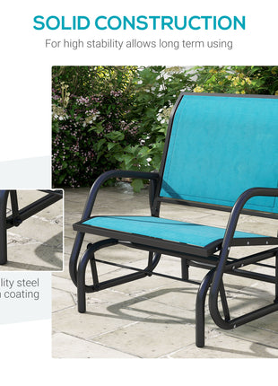 Outdoor Glider Chair, Steel Swing Chai with Curved Armrests for Porch, Garden, Poolside, Balcony, Blue