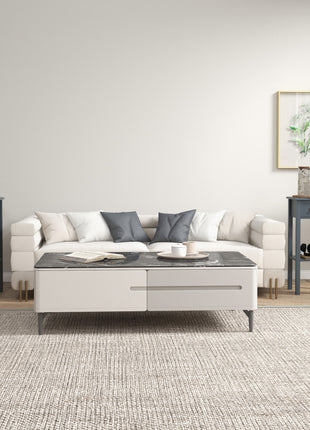 2-Tier Side Tables Set of 2 with Drawer and Shelf, 2 Pieces End Tables for Living Room and Hallway, Gray