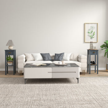 2-Tier Side Tables Set of 2 with Drawer and Shelf, 2 Pieces End Tables for Living Room and Hallway, Gray