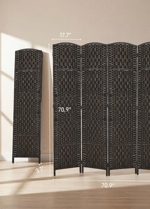 Room Divider, 4 Panel Folding Privacy Screen, 70.9" Tall Portable Weave Partition Wall Divider for Bedroom, Coffee