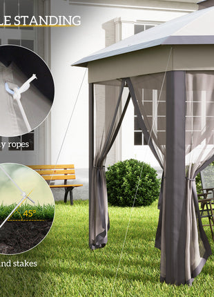 13' x 13' Pop Up Gazebo Hexagonal Canopy Shelter with 6 Zippered Mesh Netting for Patio Backyard Garden Wedding Party