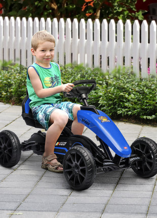 Kids Pedal Go Kart w/ Swing Axle, Shock-Absorbing Wheels, Blue