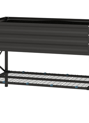 Galvanized Raised Garden Bed, Metal Planter Box with Legs, Storage Shelf and Bed Liner, Black
