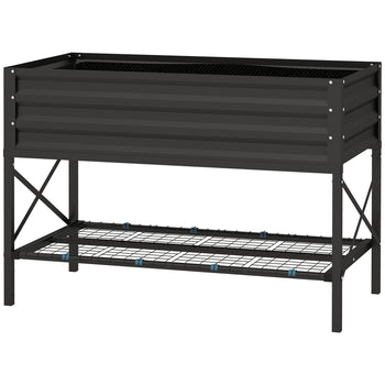 Galvanized Raised Garden Bed, Metal Planter Box with Legs, Storage Shelf and Bed Liner, Black