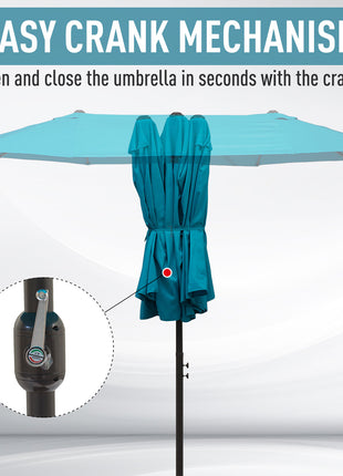 Patio Umbrella 15ft Double-Sided Outdoor Market Extra Large Umbrella with Crank Handle for Deck, Lawn, Backyard and Pool, Blue