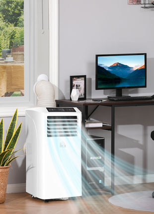 8000BTU Mobile Portable Air Conditioner with Cooling, Dehumidifier, and Ventilating with Remote Control, 2 Speed Fans, 24-Hour Timer for Bedroom, Living Room, Home Office, White