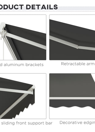 12' x 10' Electric Retractable Awning, Sun Shade Shelter with Remote Controller and Crank Handle for Deck, Black