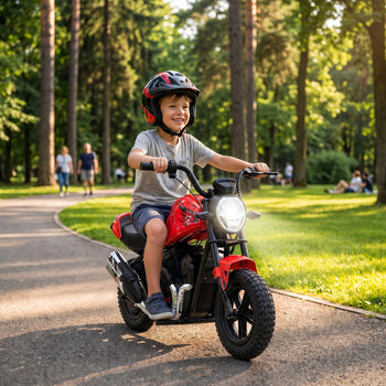 24V Kids Electric Motorcycle with 180W Motor, 12" Rubber Tires, Up to 11MPH, Twist Throttle for Ages 6-12, Red