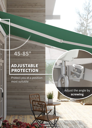 12' x 10' Retractable Awning Patio Awnings Sun Shade Shelter with Manual Crank Handle, 280g/m² UV & Water-Resistant Fabric and Aluminum Frame for Deck, Balcony, Yard, Green