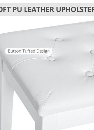 Piano Bench, Duet Piano Chair with Faux Leather Padded Cushion and Wooden Frame, Button Tufted Keyboard Bench, White