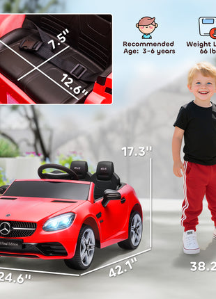 Mercedes SLC 300 Licensed Kids Electric Car with Remote Control, 12V Battery Powered Kids Ride on Car with Music, Lights, Suspension for 3-6 Years Old, Red