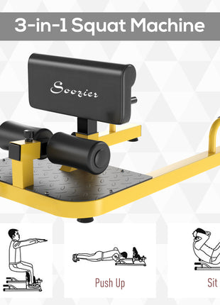 3-in-1 Padded Push Up Sit Up Deep Sissy Squat Machine Home Gym Fitness Equipment, Yellow