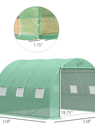 10' x 10' x 7' Walk-in Tunnel Greenhouse with High-Quality Transparent PE Cover, Zipper Doors & Windows