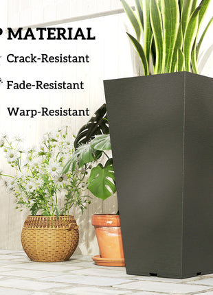 23 Inch Tall Planters for Outdoor Plants, Set of 2 Plastic Flower Pots, for Front Door Patio Garden Use, Black