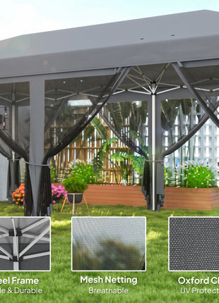10' x 20' Pop Up Canopy Tent with Netting, Heavy Duty Instant Sun Shelter, Large Tents for Parties with Carry Bag for Outdoor, Garden, Patio, Gray