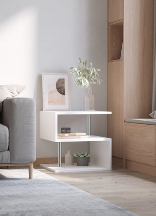 20" Modern S-Shaped Multi-Level Accent End Table Shelf with Steel Poles, White