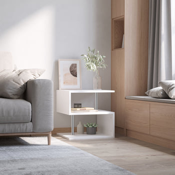 20" Modern S-Shaped Multi-Level Accent End Table Shelf with Steel Poles, White