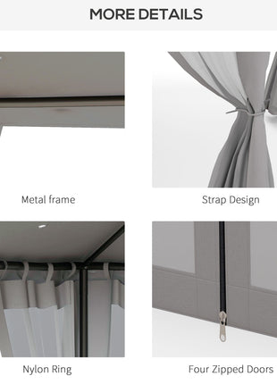 9.6' x 11.6' Patio Gazebo Outdoor Canopy Shelter with 2-Tier Roof and Netting, Steel Frame for Garden, Gray