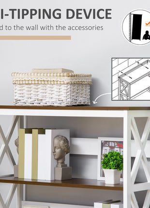 4-Tier Shelving Bookcase Storage Cupboard with Pull Out Drawer, and Wooden Frame with X Bar Stability, White