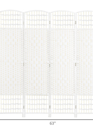 4 Panel Folding Room Divider Portable Privacy Screen Wave Fiber Room Partition for Home Office White