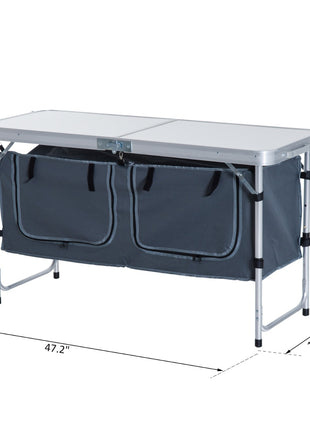 47" Portable Camping Table Aluminum Picnic Folding Camping Table with Carrying Handle and Storage Organizer