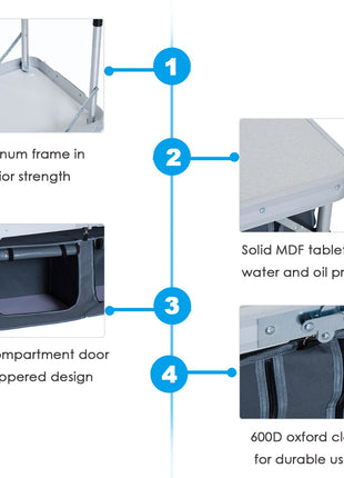 47" Portable Camping Table Aluminum Picnic Folding Camping Table with Carrying Handle and Storage Organizer