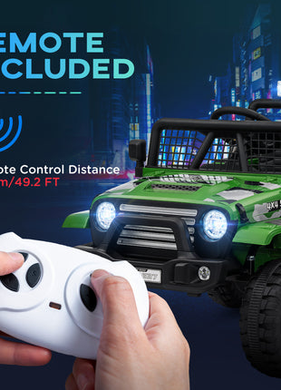 12V Ride on Car, Ride on Truck w/ Remote, 4 Suspension Wheels, 3 MPH Max Speed, Music, Horn & Lights, Green