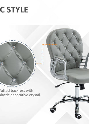 Button Tufted Desk Chair, Home Office Chair with Padded Armrests, Adjustable Height and Swivel Wheels, Gray