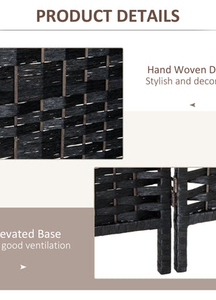 Room Divider 6 Panel, 6FT Tall Folding Privacy Screen, Freestanding Hand-Woven Partition for Room Separation with 360° Hinges, Paper Rope Diamond Weave, Black