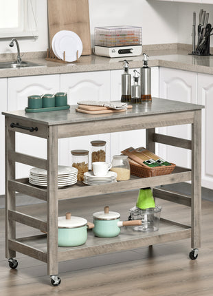 Kitchen Cart, Rolling Kitchen Island Utility Trolley with Stainless Steel Top